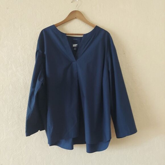 Lands' End Navy Blue No Iron Supima Cotton Popover Blouse Sz 3X - Picture 1 of 10